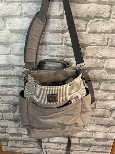 Gray striped Ergo Baby Diaper Bag Backpack infant bottle storage - Picture 8 of 22