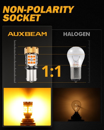 AUXBEAM BA15S 1156 ámbar LED señal de giro bombilla ámbar sin errores 8000LM 50W - Imagen 3 de 12