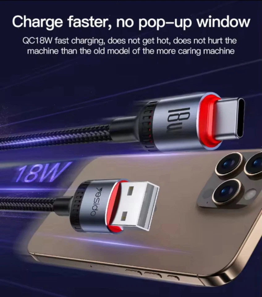 USB-A To C Braided 18W Fast Charge iPhone Tablet Android Laptop Data Cable - Image 3 of 4