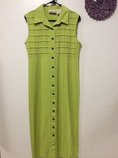 Kathie Lee Womens Dress Size 8 Green Mid Calf Button Down 137