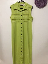 Kathie Lee Womens Dress Size 8 Green Mid Calf Button Down 137