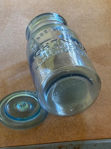 Deep Cornflower Blue crude Lightning Fruit Jar seed bubble Quart Putnam - Picture 6 of 8