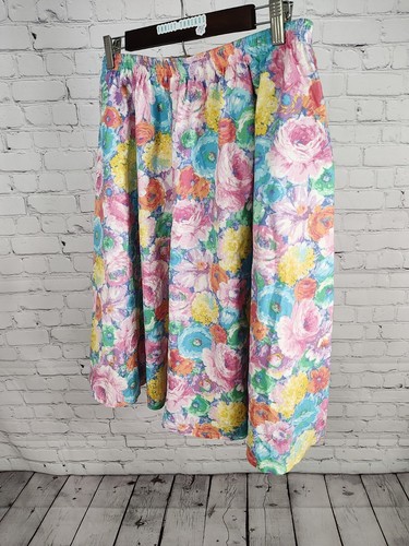 VTG Wardrobe Maker Elastic Waist Knee Length Pastel Floral A Line Skirt Size 16P - Picture 6 of 8