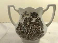 As is Brown Toile sugar bowl double handled