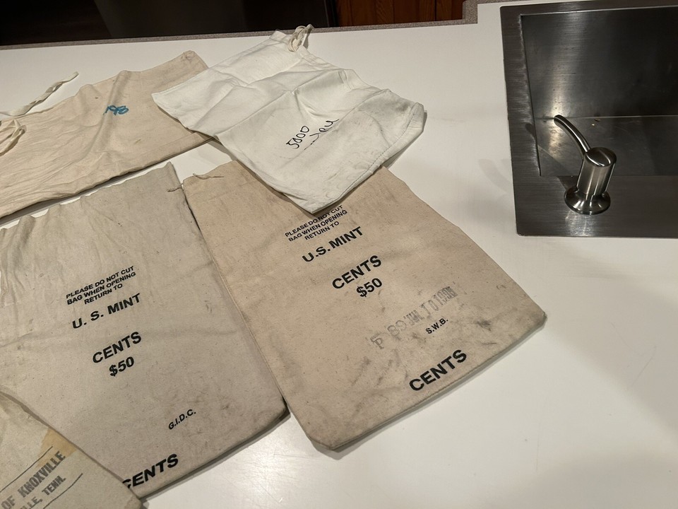 US Mint Canvas Cloth Coin Money Bag Cent 50 Deposit Bag 11 assortted