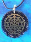 ORGONE SHUNGITE Pendant With COPPER SRI YANTRA MANDALA, Large Shungite Necklace