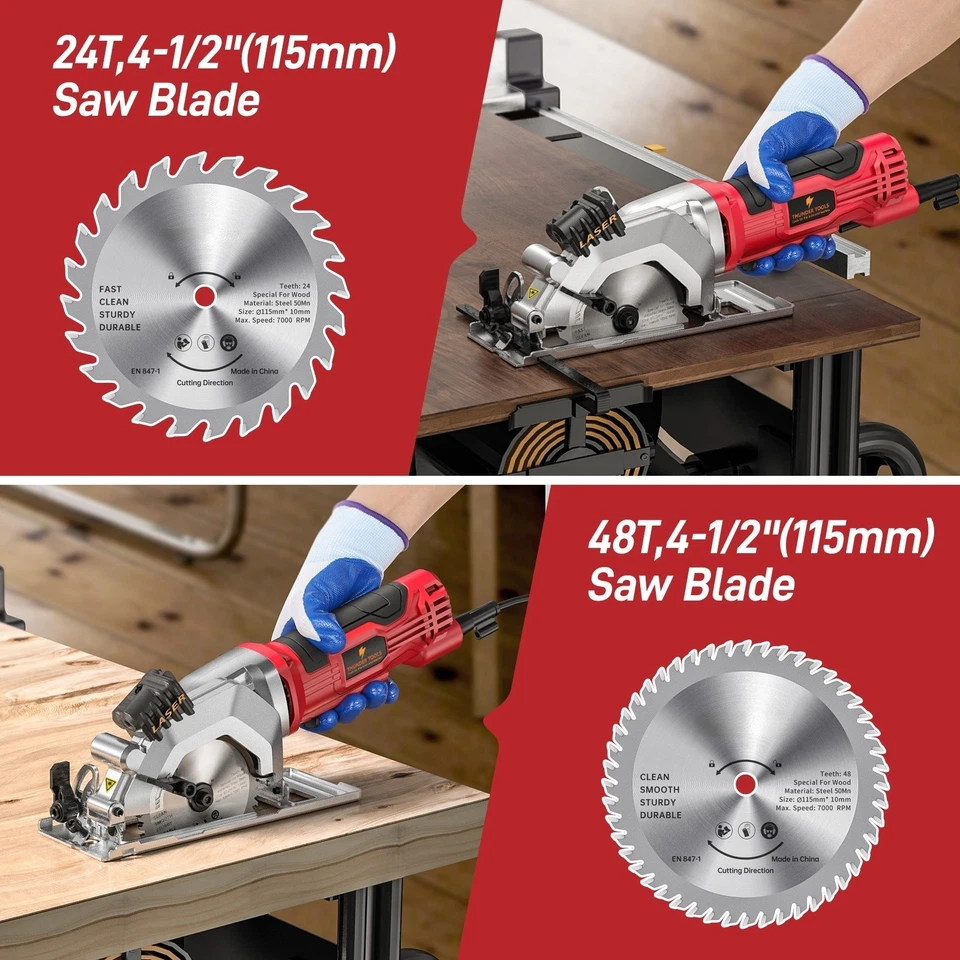 Thunder Tools Mini Circular Saw 4.8Amp 4-1/2 Inch Compact Circular Saw 3700RPM - Image 4 of 4