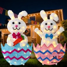 Outdoor Easter Decorations Yard Decor, Set of 2 Lighted Metal Easter Bunny
