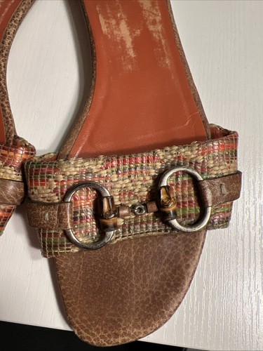 GUCCI flat sandals 38.5 SLIDES TAN & Multicolor OMBRÉ with SILVER HORSEBITS - Picture 4 of 24