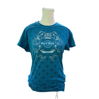 Hard Rock Cafe Key West Couture Teal Blue Crown Fleur De Lis Graphic T-Shirt L