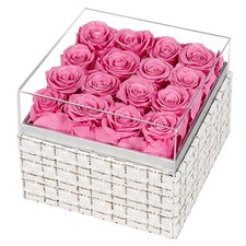 16 Preserved Rose, Eternal Pink Forever Flowers Roses in Acrylic Box, Flowers...