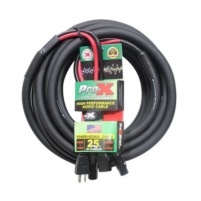 Power Cord/Audio 25ft Cable Combo IEC Female to NEMA 15P & Balanced XLRM to XLRF