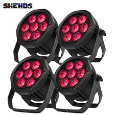 SHEHDS 4Pc IP65 LED 7x18W Par Can Light DMX Stage Lighting RGBWA UV Party DJ Bar