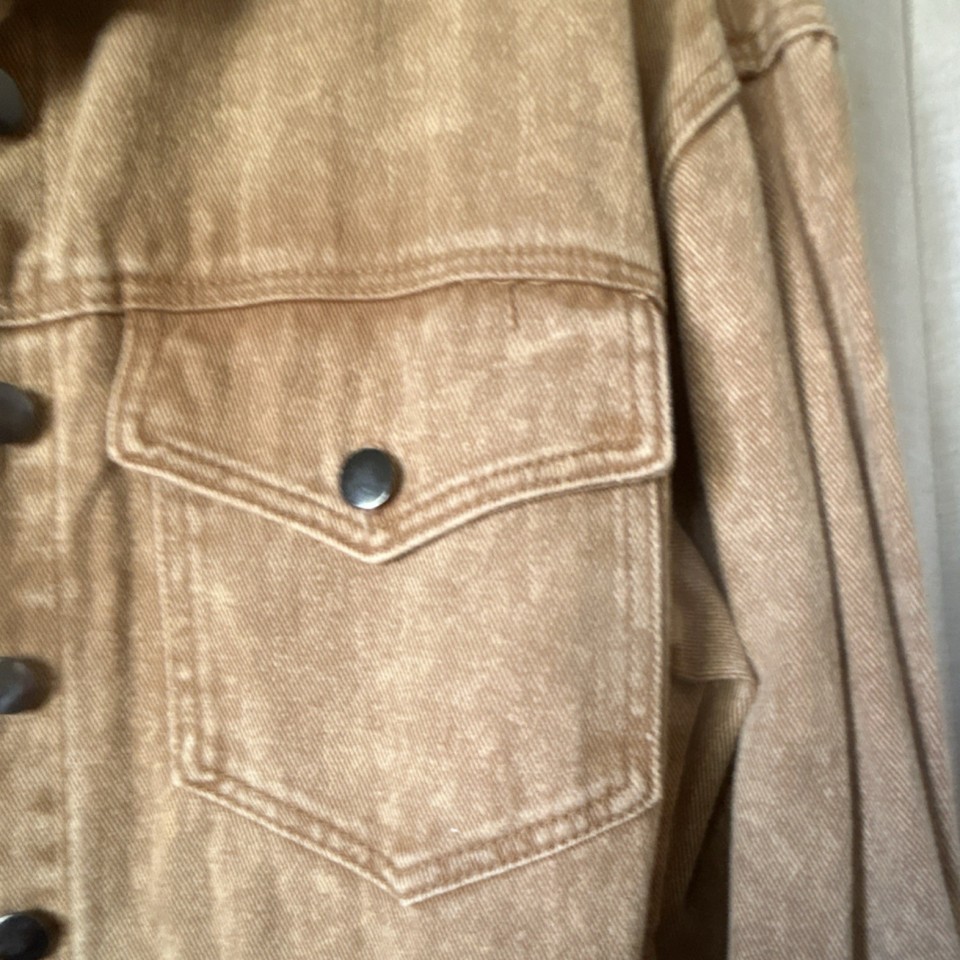 Beige Mid-Length Button Jacket Fringe Pockets Women’s M/L Relaxed ...