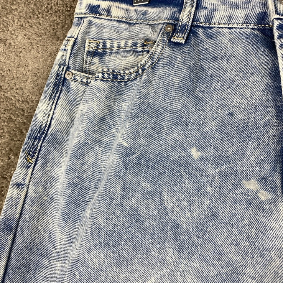 Pantalones de mezclilla para mujer Indigo Rein W28xL30 azul tiro alto dobladillo deshilachado lavado ácido Foto 3 de 4