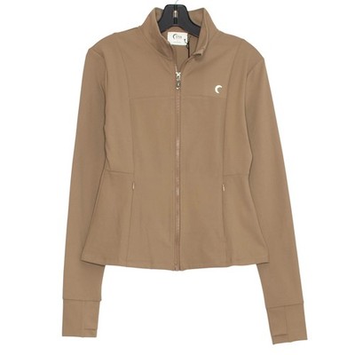 NWT Zyia Gemma Jacket Full Zip Stretch Athleisure Minimalist Neutral Sand L