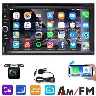 Double Din car Stereo with CD/DVD Player Wireless CarPlay & Android Auto GPS