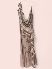 ASOS pink cowl neck cami maxi dress with ruffle detail and floral embellishment