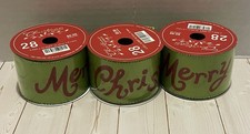 NEW lot of 3 rolls Merry Christmas wired edge ribbon 2.5" x 30  lime green red