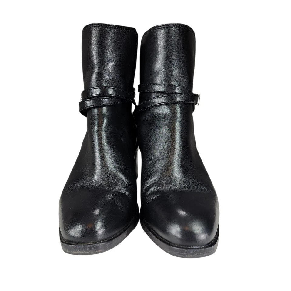 Rag & Bone Ankle Boot Bootie 37 Women Black Leather Hazel Buckled Moto Darkfairy - Image 4 of 4