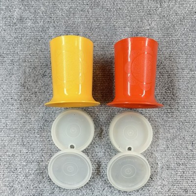 Set Of 2: Tupperware Vintage Harvest Yellow & Red Cups 1318-7 Footed Bell Retro