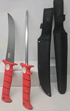 BUBBA BLADE 9" Stiff Blade Fillet Knife + 9" Bubba Sharpening Steel With Sheaths