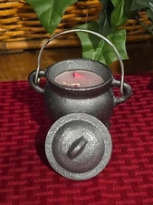 Rose Petal Candle Cast Iron Cauldron w/ Handle Lid 3 Leg Incense Smudge Burn