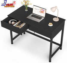 Small Black Desk with 2 Wooden Drawers 40 Inch Home Office Writing Desk Black