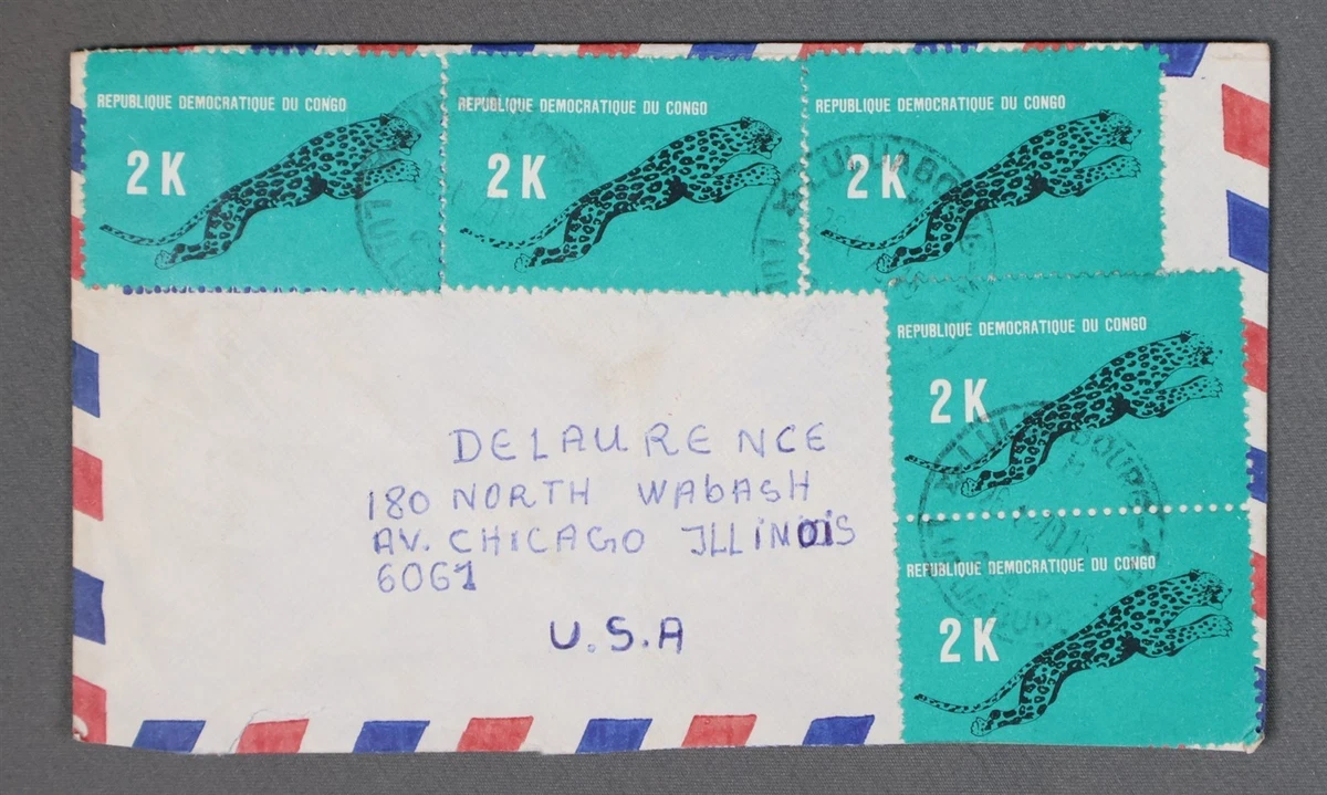 Mayfairstamps Congo Big Cat 5 estampillas a Chicago IL cubierta ccb_57369