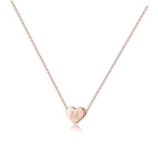 Tiny Heart Initial Necklaces for Girls - 14K Rose Gold Filled Heart Pendant M
