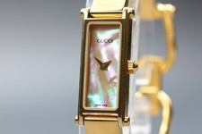GUCCI 1500L Shell Dial Gold 12mm Bangle Quartz Women's Watch [Near MINT]