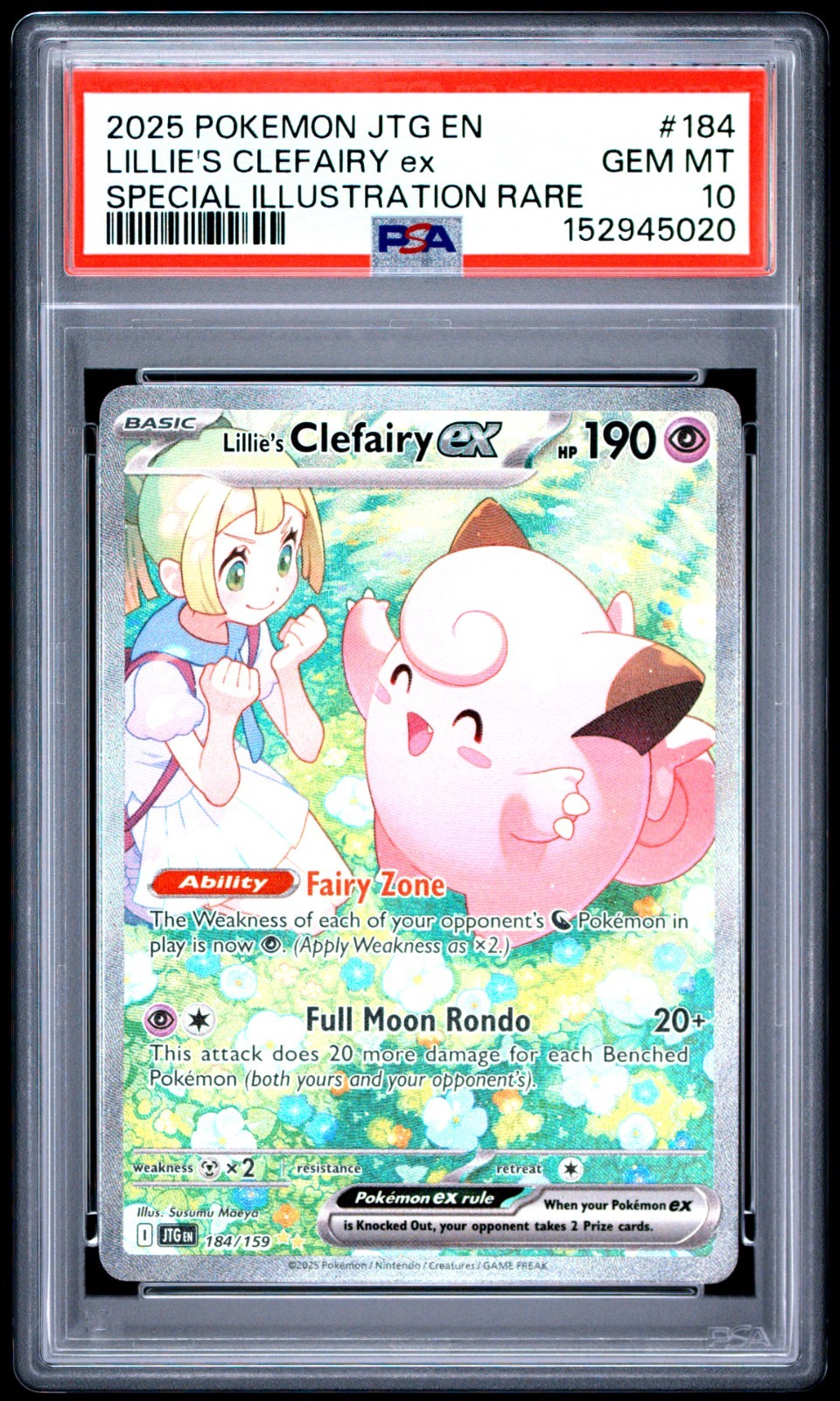 2025 POKEMON JTG EN-JOURNEY TOGETHER #184 LILLIE'S CLEFAIRY EX PSA 10