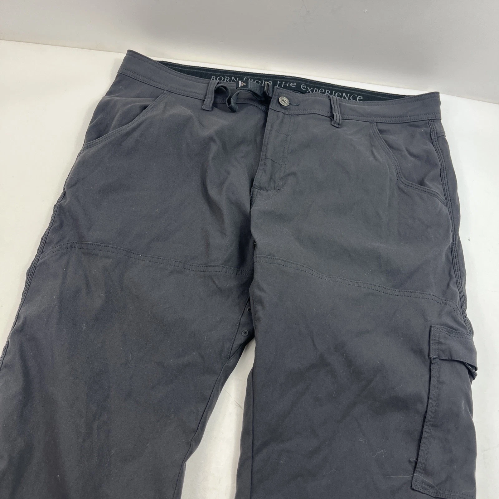 Prana Pants Men 38x32 Gray Stretch Zion Hiking Lightweight Cargo Belted Outdoor