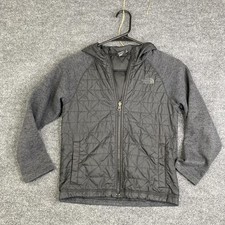 North Face Jacket Boys Small Gray Quilted Hooded Full Zip Insulated Fleece