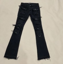 Valabasas Jeans Mens Stacked Button Fly Distressed Size 29 X 34 Fringed Black