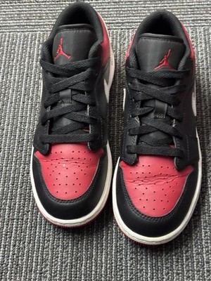 Nike Air Jordan 1 Low Bred Toe Shoes Black Red White 553560-066 Youth Size 4 Y