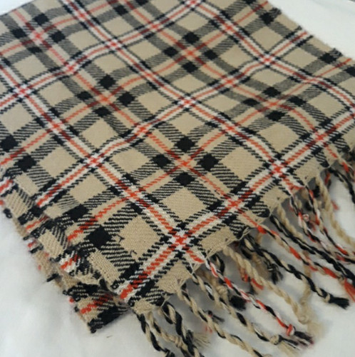 Ginger Locks Handwoven Wool Narrow Table Runner 9x72 Plaid Tan Black Red