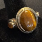 Vtg Tiger's Eye 925 Silver Ring southwestern 2 side stones SZ 9 Thailand Unisex