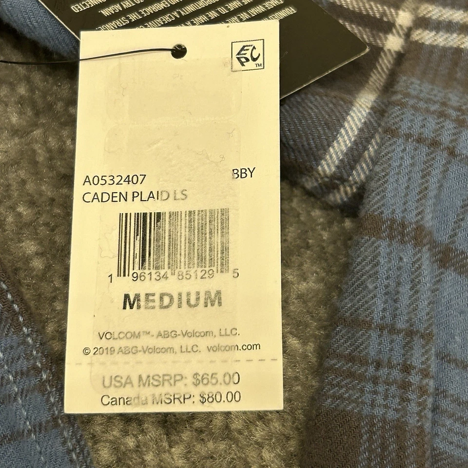 Volcom Shirt Mens Medium Blue Caden Plaid Flannel Long Sleeve Button Up NEW $65 - Image 4 of 4