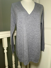 J. McLaughlin 100 Cashmere Sweater Women's Size S Grey V-Neck Tunic Preppy