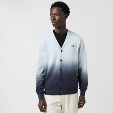 Image of Fred Perry Ombre Cotton Classic Knit Cardigan LongSleeve Mod Casual RRP £150