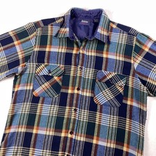 Vtg 90s Arrow Flannel Shacket Medium Blue Green Plaid Lined Button Shirt Jacket