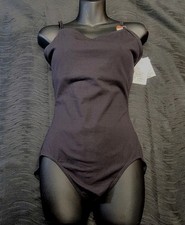 Capezio Camisole Leotard BraTek Black Scoop Front Neckline Straight Back SZ XL-A