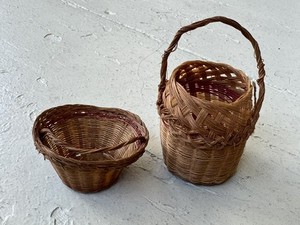 TWO ANTIQUE MINIATURE FINELY WOVEN WICKER BASKETS