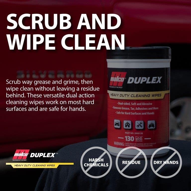 Malco Duplex Heavy Duty Cleaning Wipes for Home and Auto - Dual Sided Textured, 