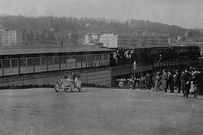 Babcock racer H.E. Wagner 1909 Fort George Hill Climb automobile press photo