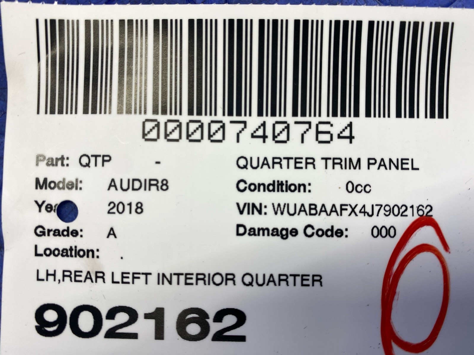 2017-2023 AUDI R8 V10 4S RWS OEM REAR LEFT INTERIOR QUARTER TRIM PANEL 4S0867035