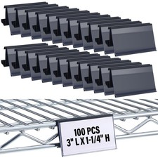 100 PCS Wire Rack Shelf Label Holder Clip Black 3x1.25 Fits 11/4 Inch