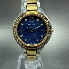 Bulova Watch Women 28mm Blue Dial Two Tone Round 98R223 Diamond Bezel New Batt