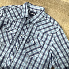 Vintage Wrangler Blue Plaid Long Sleeve Pearl Snap Western Shirt Men's L